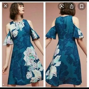 Maeve at Anthropologie- teal cold- shoulder dress